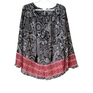 By Design Black & Pink Patterned Blouse Size L